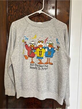 Vintage Gray 'All Ducked Out Ready To Party!' Graphic Sweatshirt